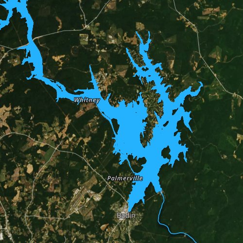 Fly fishing map for Badin Lake, North Carolina