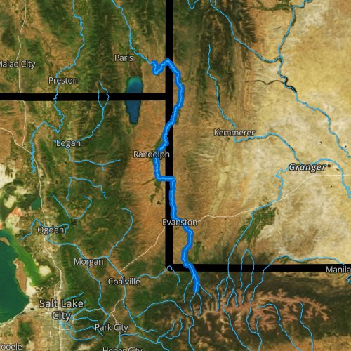 Fly fishing map for Bear River, Wyoming