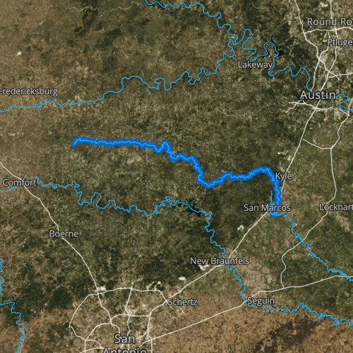 Fly fishing map for Blanco River, Texas