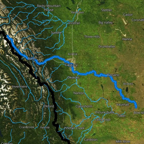 Fly fishing map for Bow River, Alberta
