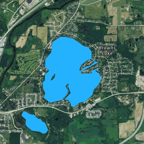 Fly fishing map for Browns Lake, Wisconsin