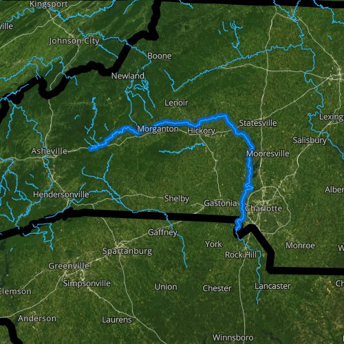 Fly fishing map for Catawba River, North Carolina