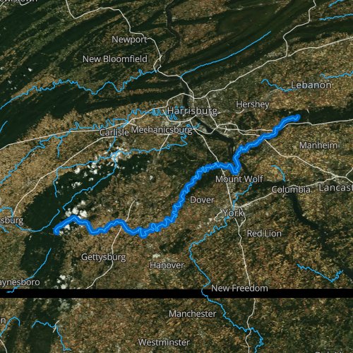 Fly fishing map for Conewago Creek, Pennsylvania