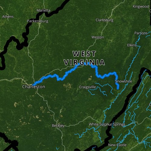 Fly fishing map for Elk River, West Virginia