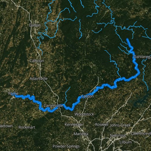 Fly fishing map for Etowah River, Georgia