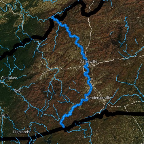 Fly fishing map for French Broad River, North Carolina