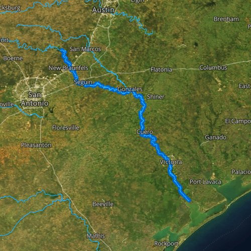 Fly fishing map for Guadalupe River: Lower, Texas