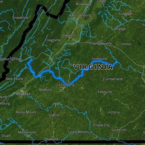 Fly fishing map for James River: Upper, Virginia