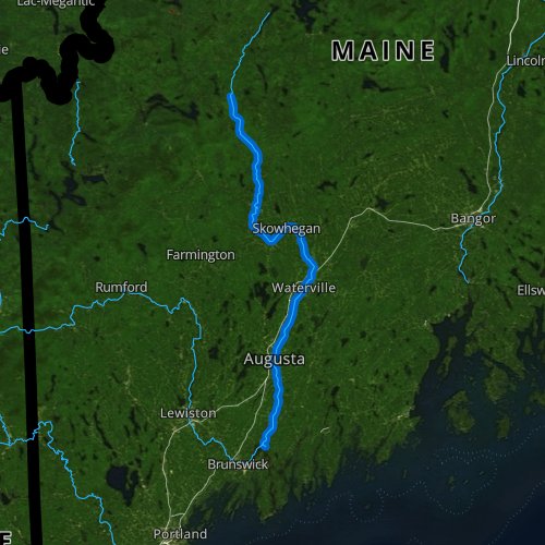 Fly fishing map for Kennebec River, Maine