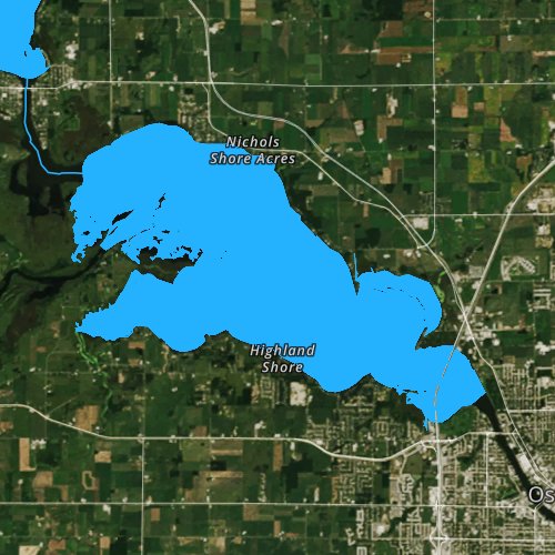 Fly fishing map for Lake Butte des Morts, Wisconsin