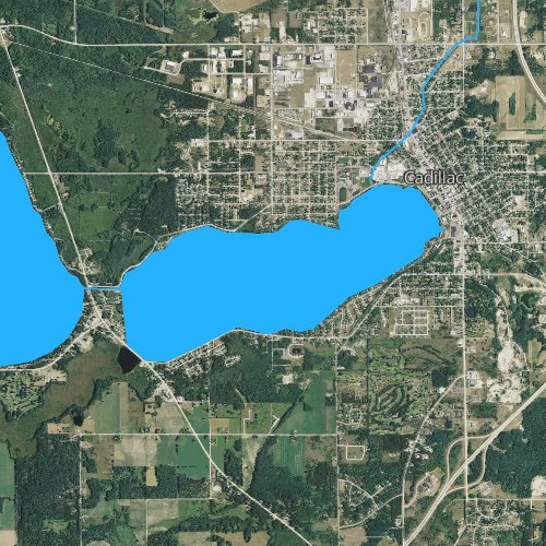 Fly fishing map for Lake Cadillac, Michigan