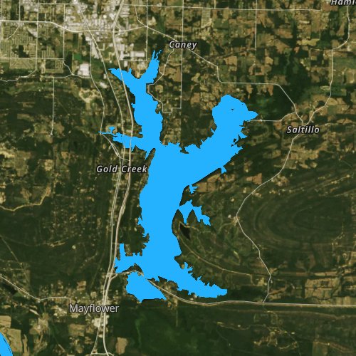 Fly fishing map for Lake Conway, Arkansas