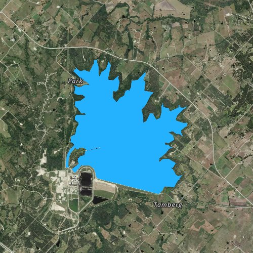 Fly fishing map for Lake Fayette, Texas