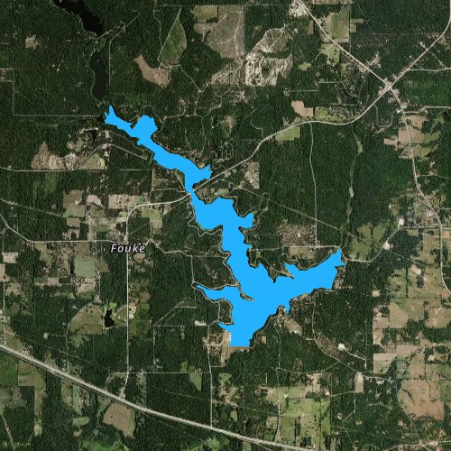 Fly fishing map for Lake Hawkins, Texas
