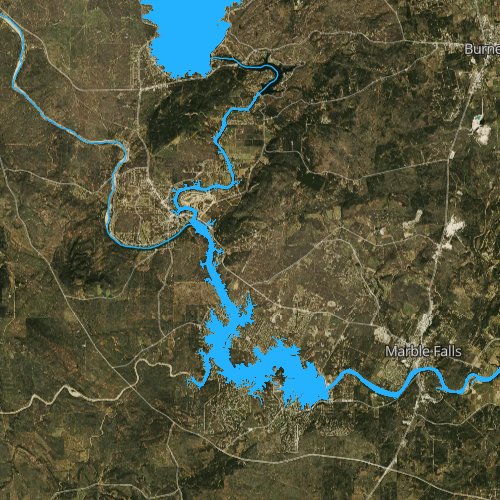 Fly fishing map for Lake Lyndon B Johnson, Texas