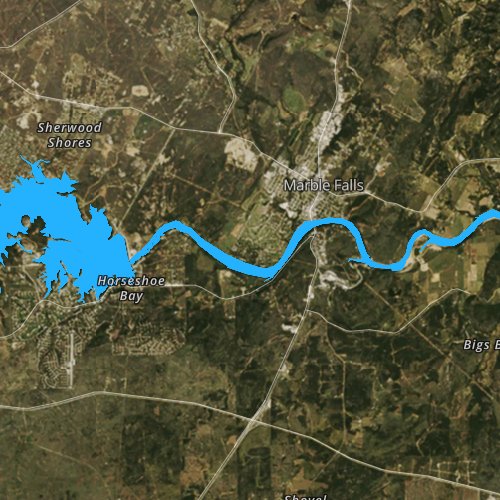 Fly fishing map for Lake Marble Falls, Texas