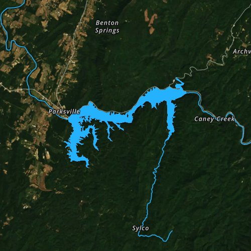Fly fishing map for Lake Ocoee, Tennessee