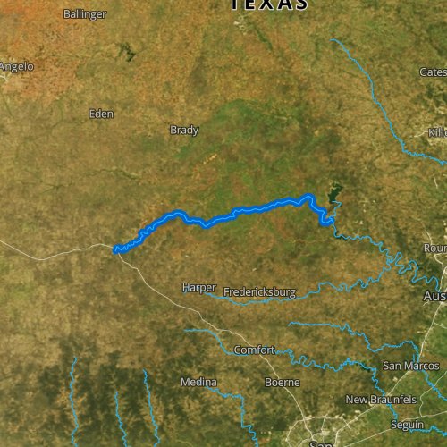 Fly fishing map for Llano River, Texas