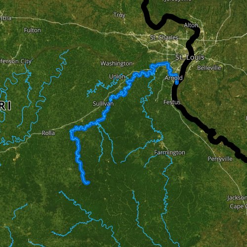 Fly fishing map for Meramec River, Missouri