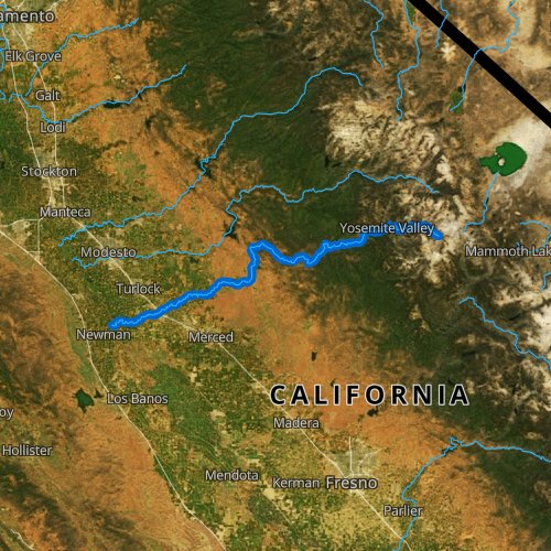 Fly fishing map for Merced River, California