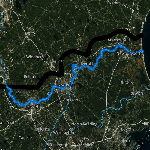 Fly fishing map for Merrimack River, Massachusetts