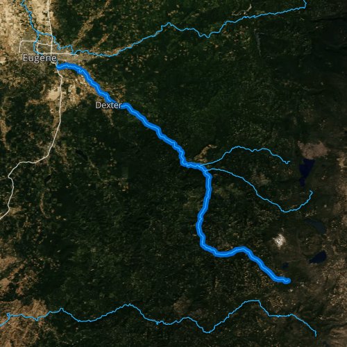 Fly fishing map for Middle Fork Willamette River, Oregon