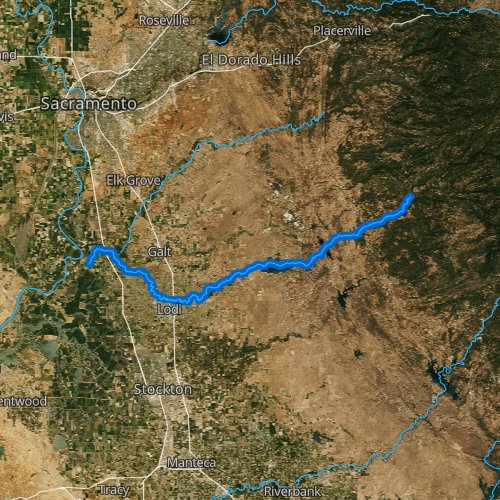Fly fishing map for Mokelumne River, California