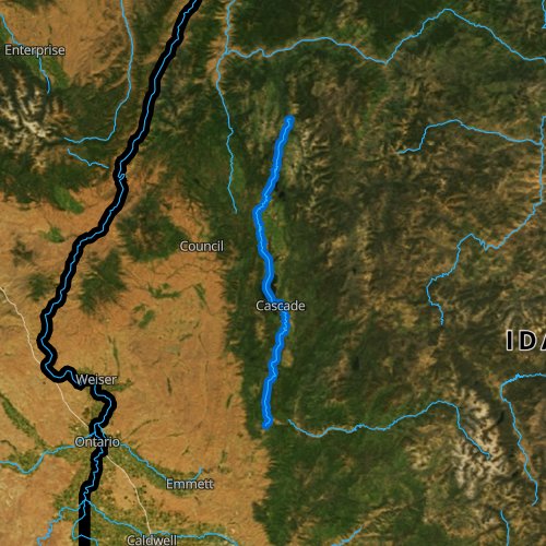 Fly fishing map for North Fork Payette River, Idaho