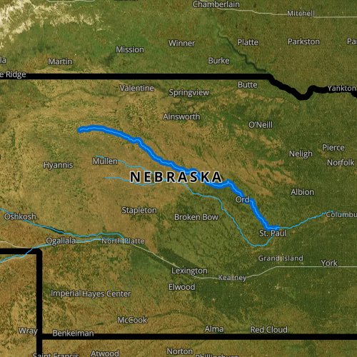 Fly fishing map for North Loup River, Nebraska