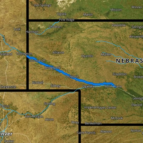 Fly fishing map for North Platte River, Nebraska