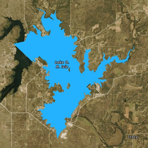 Fly fishing map for O. H. Ivie Reservoir, Texas