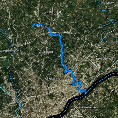 Fly fishing map for Pennypack Creek, Pennsylvania