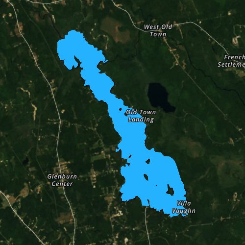 Fly fishing map for Pushaw Lake, Maine