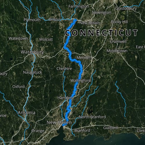 Fly fishing map for Quinnipiac River, Connecticut