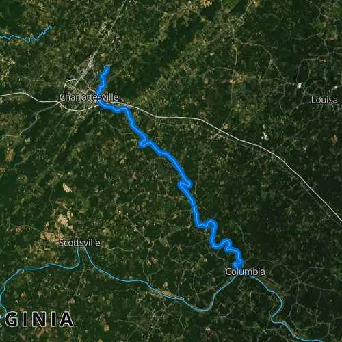 Fly fishing map for Rivanna River, Virginia