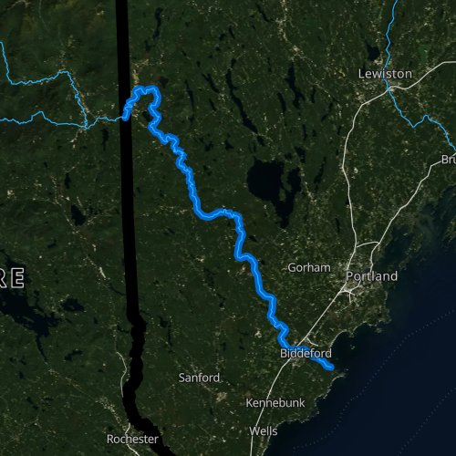 Fly fishing map for Saco River, Maine