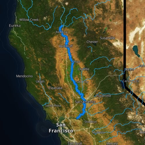 Fly fishing map for Sacramento River: Lower, California