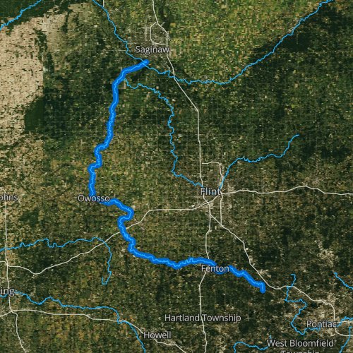 Fly fishing map for Shiawassee River, Michigan