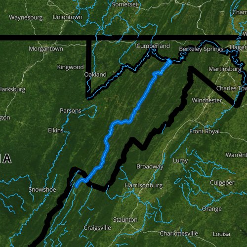 Fly fishing map for South Branch Potomac River, West Virginia