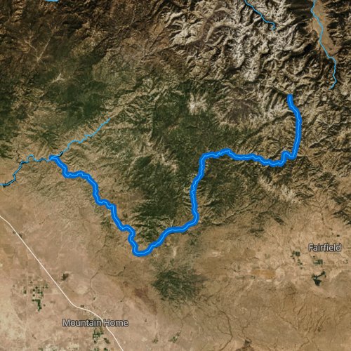 Fly fishing map for South Fork Boise River, Idaho