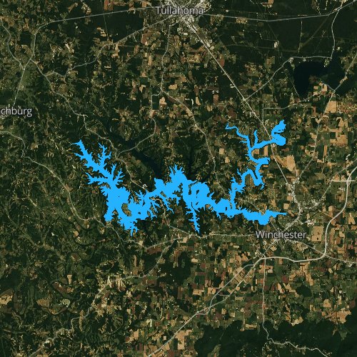 Fly fishing map for Tims Ford Lake, Tennessee