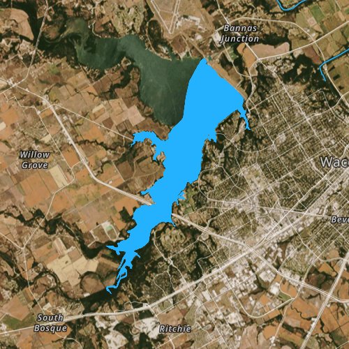 Fly fishing map for Waco Lake, Texas