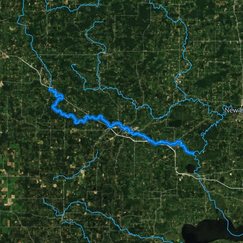 Fly fishing map for Waupaca River, Wisconsin