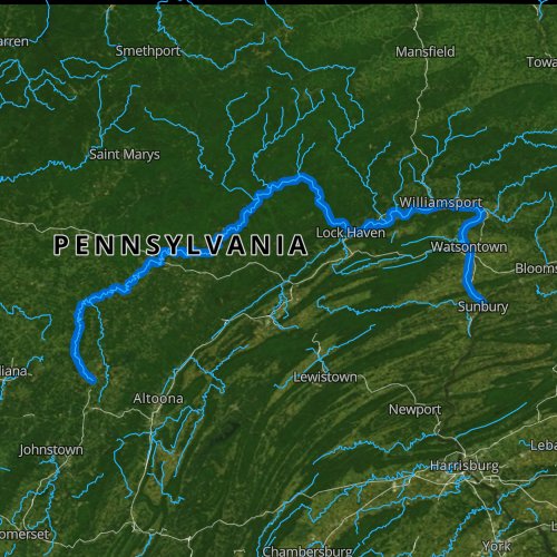 Fly fishing map for West Branch Susquehanna River, Pennsylvania