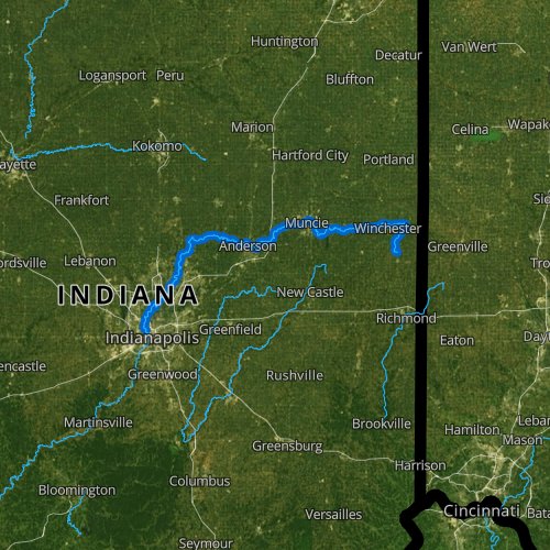 Fly fishing map for White River: Upper, Indiana