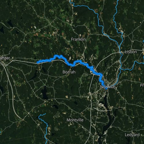 Fly fishing map for Yantic River, Connecticut