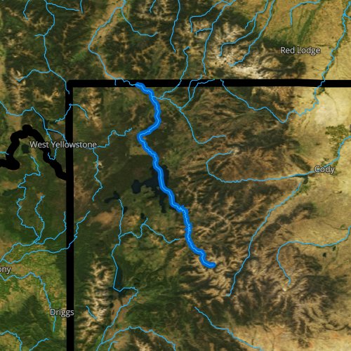 Fly fishing map for Yellowstone River, Wyoming